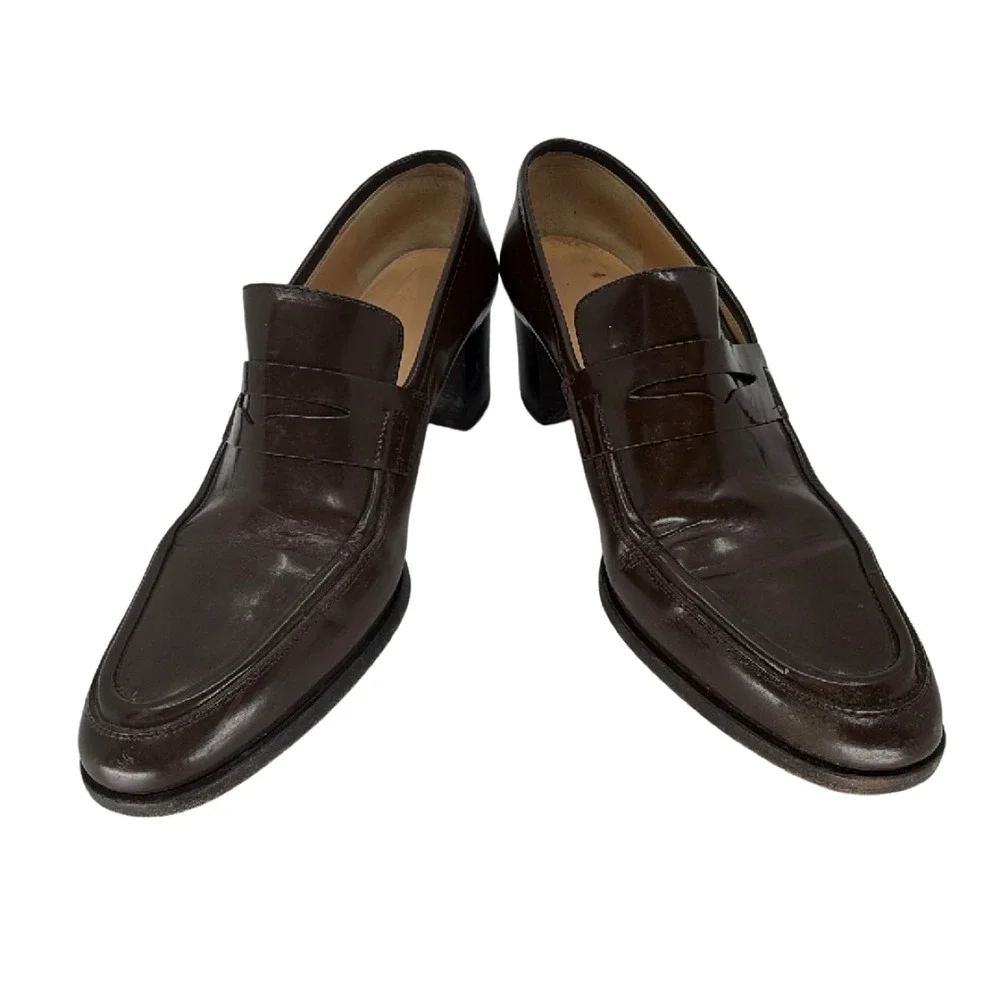 Calvin Klein Heeled Penny Loafer Brown Leather 8 Loafer - Picture 1 of 8